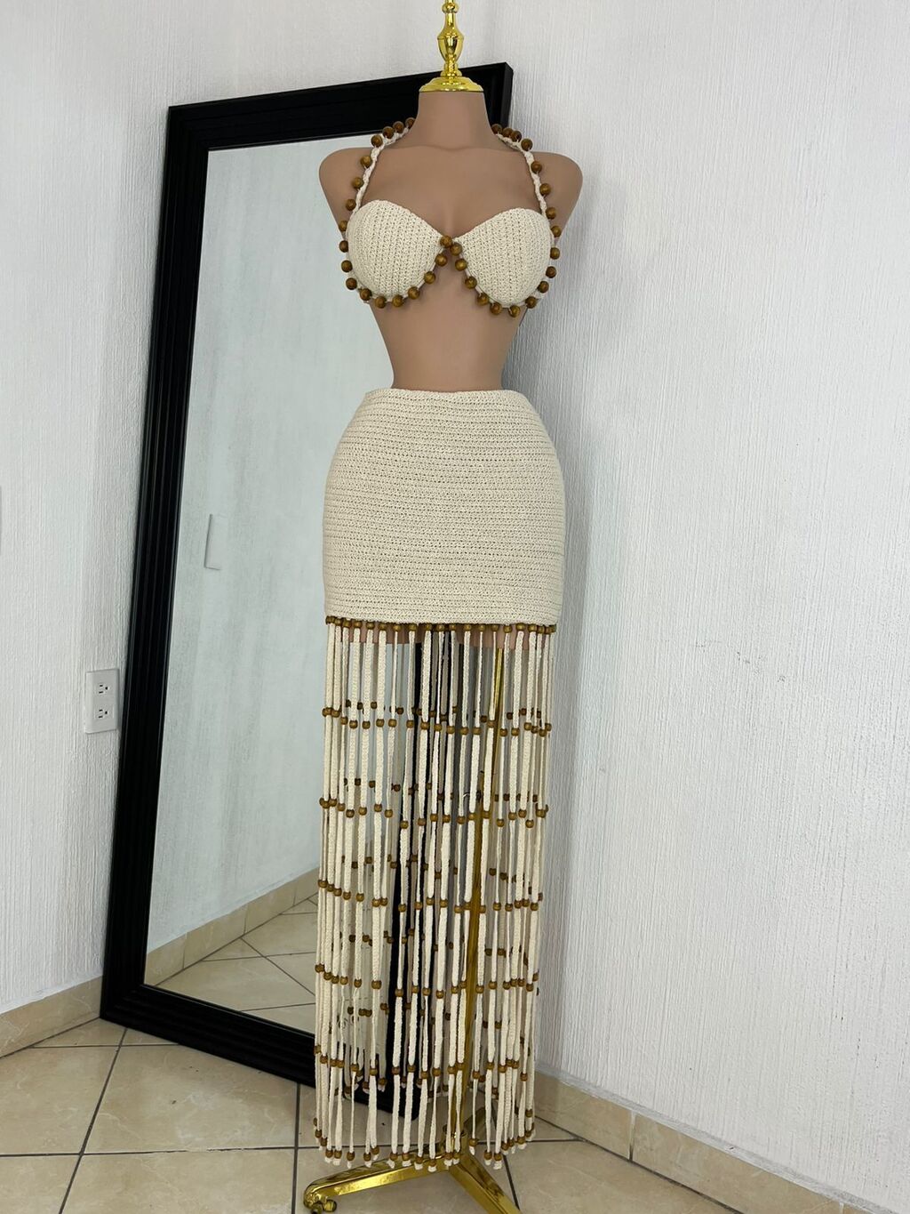 Set crochet beads island glow detalle de tejido
