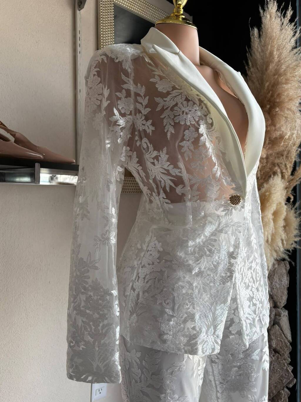 Set blanco de dos piezas look completo de noche